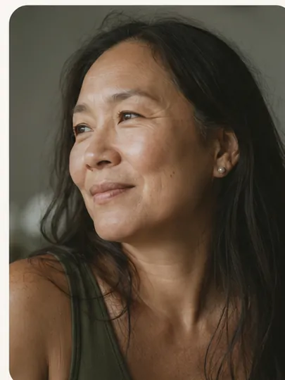 Woman in a green top, close up
