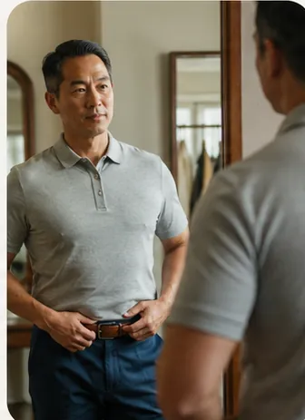 Man checking his fit in the mirror