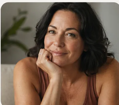 Relaxed woman resting her chin on her hand