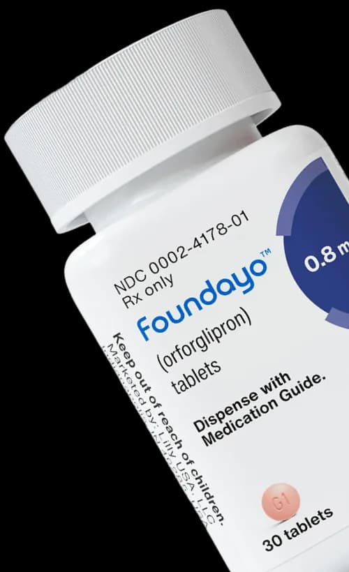 Foundayo brand-name orforglipron tablets bottle